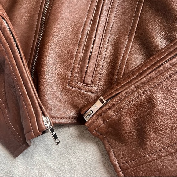 NWT Abercrombie & Fitch Vegan Leather Biker Moto Jacket Chocolate Brown Large - Picture 8 of 17